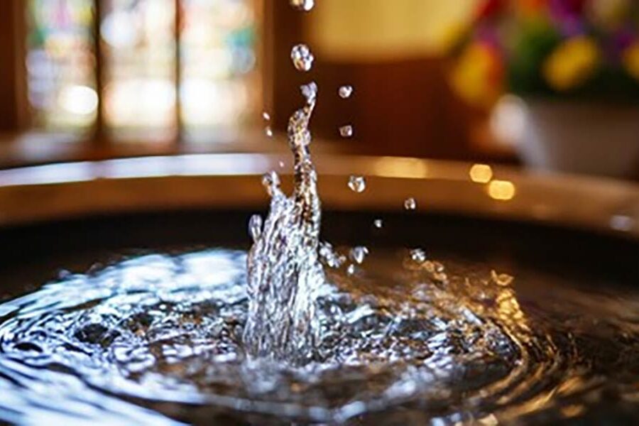 Taufbecken mit Taufwasser