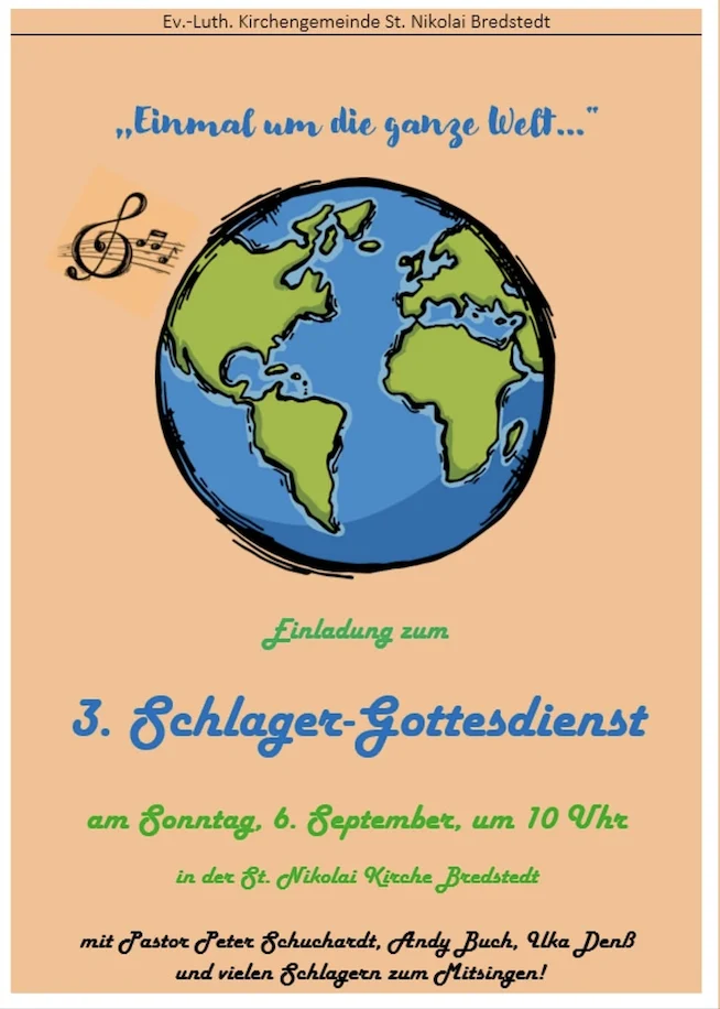 „Einmal um die ganze Welt“ – Schlagergottesdienst in Bredstedt