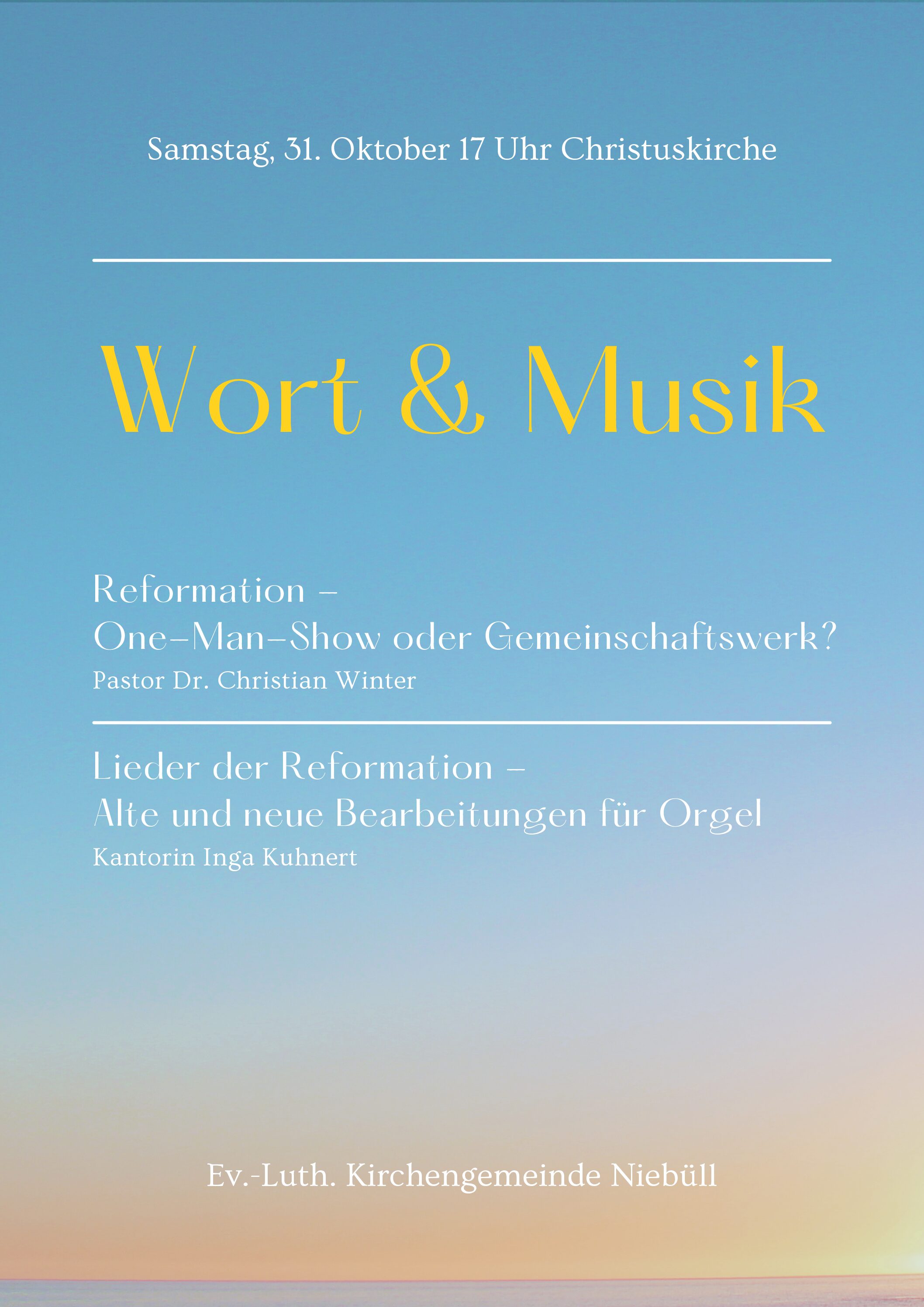 Wort & Musik mit Pastor Dr. Christian Winter und Kantorin Inga Kuhnert